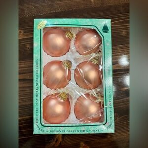 Vintage Krebs Apricot Pearl set‎ of 6 Glass Ornaments